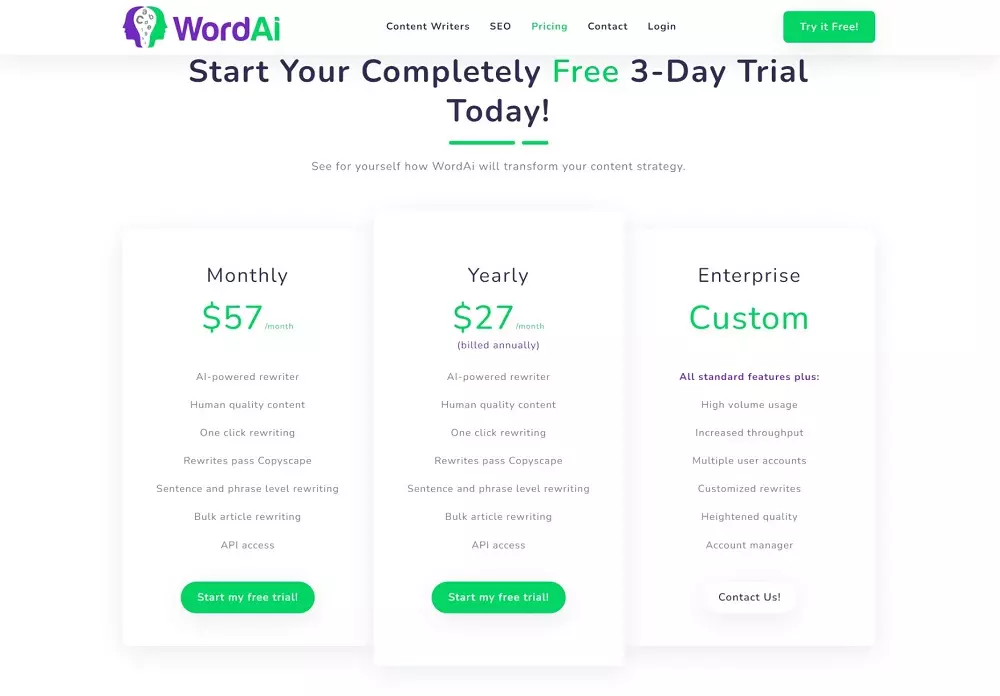 Word AI pricing